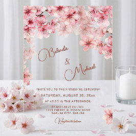 Invitaciones Acrílicas Boda Transparente de Flor de Cerezo