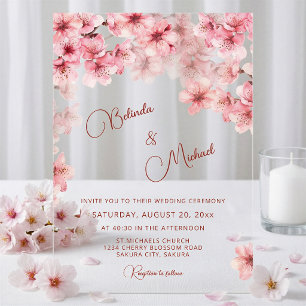 Invitaciones Acrílicas Boda Transparente de Flor de Cerezo