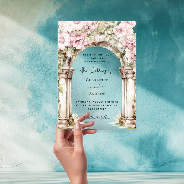 Invitaciones Acrílicas Boda transparente de flores rosadas (Subido por el creador)