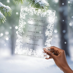 Invitaciones Acrílicas Boda transparente de invierno con copos de nieve