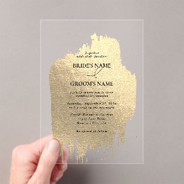 Invitaciones Acrílicas Boda transparente de Relieve metalizado dorado fal