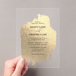 Invitaciones Acrílicas Boda transparente de Relieve metalizado dorado fal