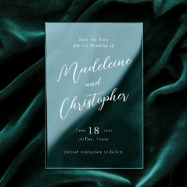 Invitaciones Acrílicas Boda transparente del guión de caligrafía blanca m