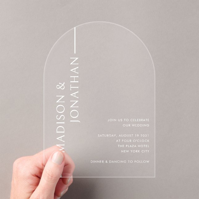 Invitaciones Acrílicas Boda transparente elegante moderno con nombres api (Insitu (portátil))