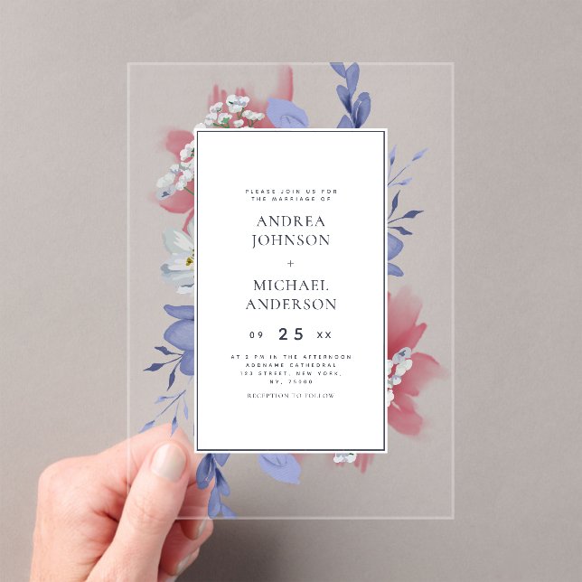 Invitaciones Acrílicas Boda transparente floral con mano exótica (Insitu (portátil))