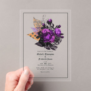Invitaciones Acrílicas Boda Transparente Gótica Rosa Púrpura