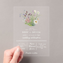 Invitaciones Acrílicas Boda transparente y moderno de flores silvestres