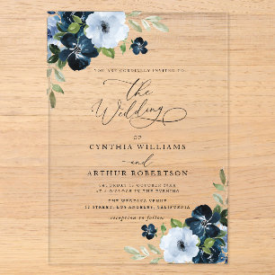 Invitaciones Acrílicas Boda trendy de azul marino y azul claro