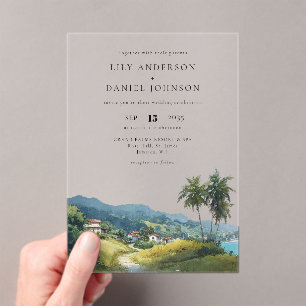 Invitaciones Acrílicas Boda Tropical Caribeña con Acuarela