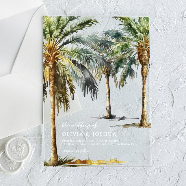 Invitaciones Acrílicas Boda Tropical de Acuarela en la Playa (Subido por el creador)