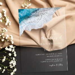 Invitaciones Acrílicas Boda Tropical de Olas del Océano Azul