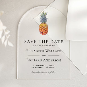 Invitaciones Acrílicas Boda Tropical de Piña Guardar la Fecha