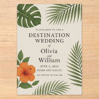Invitaciones Acrílicas Boda Tropical en Destino