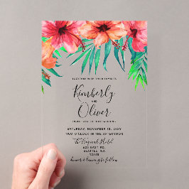 Invitaciones Acrílicas Boda Tropical Hibiscus Hawaiian Beach