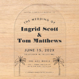 Invitaciones Acrílicas Boda Tropical Minimalista Arqueada