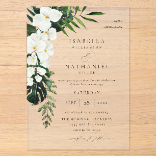 Invitaciones Acrílicas Boda Tropical Palma y Floral Blanca 2 V2