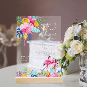 Invitaciones Acrílicas Boda Tropical Salvaje del Bosque Lluvioso Azul Mar
