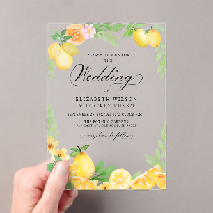 Invitaciones Acrílicas Boda veraniego de Cítricos Rústicos del Limón Boho