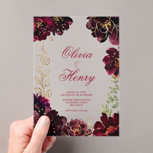 Invitaciones Acrílicas Boda verde azulado de burdeos jewel tone (Insitu (portátil))