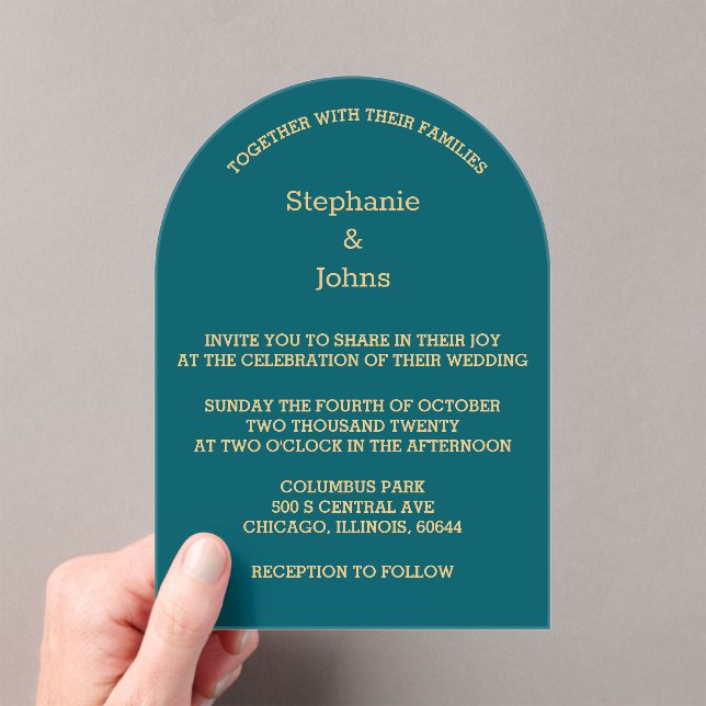 Invitaciones Acrílicas Boda Verde azulado de guiones de oro verde azul mi (Insitu (portátil))