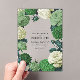 Invitaciones Acrílicas Boda Verde Botánico, Sombra de Helecho y Capullo d
