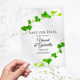 Invitaciones Acrílicas Boda verde de marfil inglesa salva la fecha