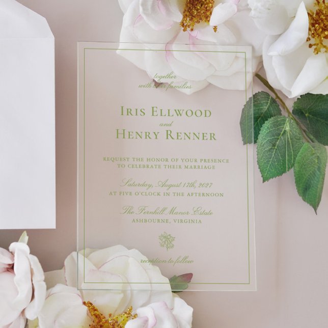 Invitaciones Acrílicas Boda verde del sabio clásico (Classic Vintage Sage Green Wedding Acrylic Invitations)