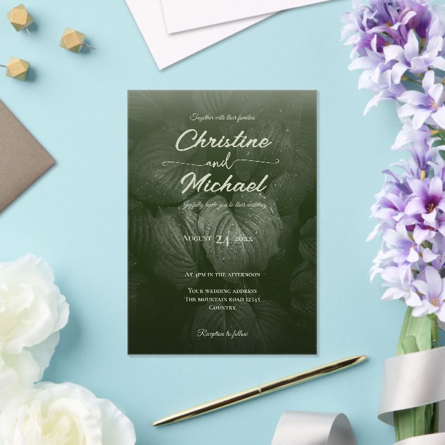 Invitaciones Acrílicas Boda verde elegante de primavera de la hoja verde (Insitu (Boda))