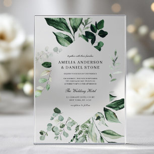 Invitaciones Acrílicas Boda Verde Esmeralda Eucalipto Elegante