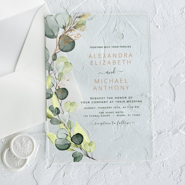 Invitaciones Acrílicas Boda verde esmeralda Eucalyptus Greenery Elegante (Subido por el creador)