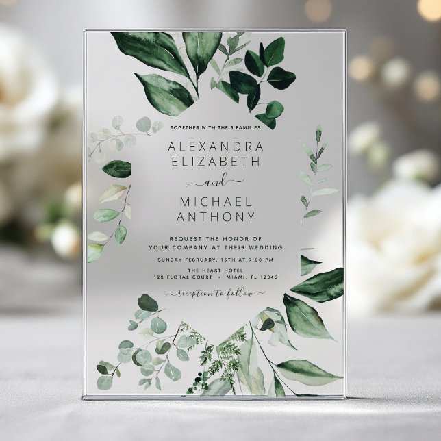 Invitaciones Acrílicas Boda verde esmeralda Eucalyptus Greenery Elegante (Subido por el creador)