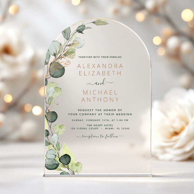 Invitaciones Acrílicas Boda verde esmeralda Eucalyptus Greenery Elegante (Subido por el creador)