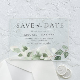 Invitaciones Acrílicas Boda verde moderna salva la fecha