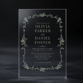 Invitaciones Acrílicas Boda verde sabio de floral victoriana francesa