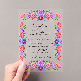 Invitaciones Acrílicas Boda Vibrante Fiesta Floral Mexicana