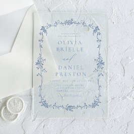 Invitaciones Acrílicas Boda victoriana azul de cosecha