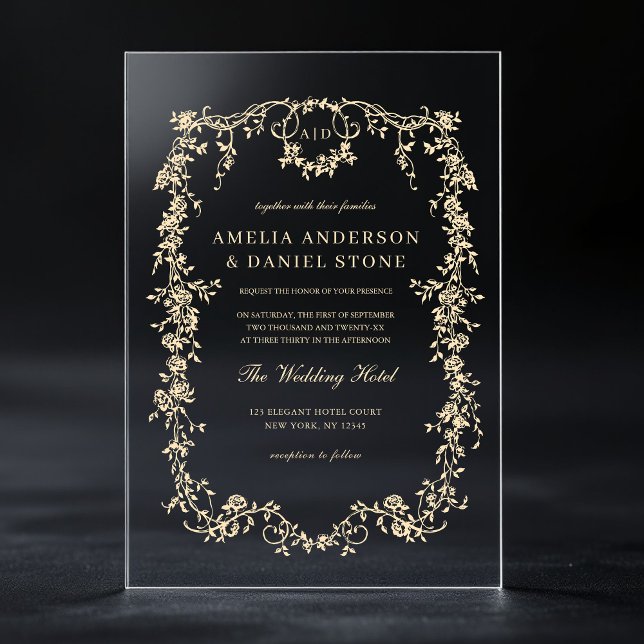 Invitaciones Acrílicas Boda victoriana de oro francés (Subido por el creador)