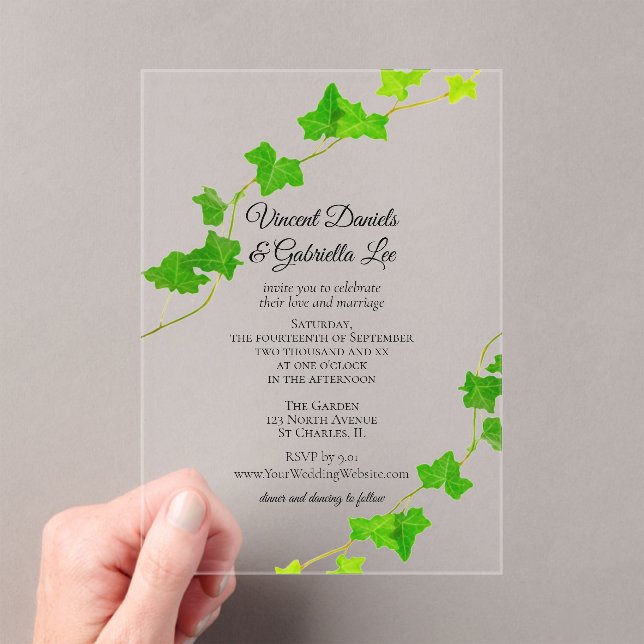 Invitaciones Acrílicas Boda Vine Inglés Verde (Insitu (portátil))