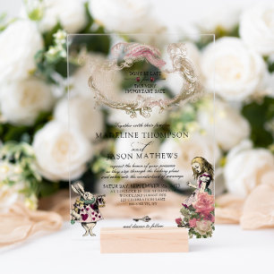 Invitaciones Acrílicas Boda Vintage Añil Rubor Alicia en el País de las M