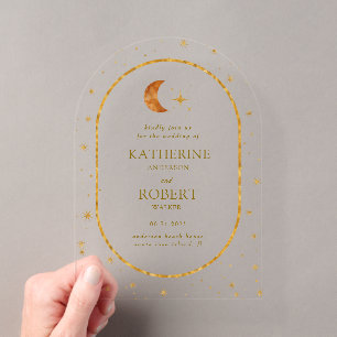 Invitaciones Acrílicas Boda Vintage Celestial Luna Estrellas