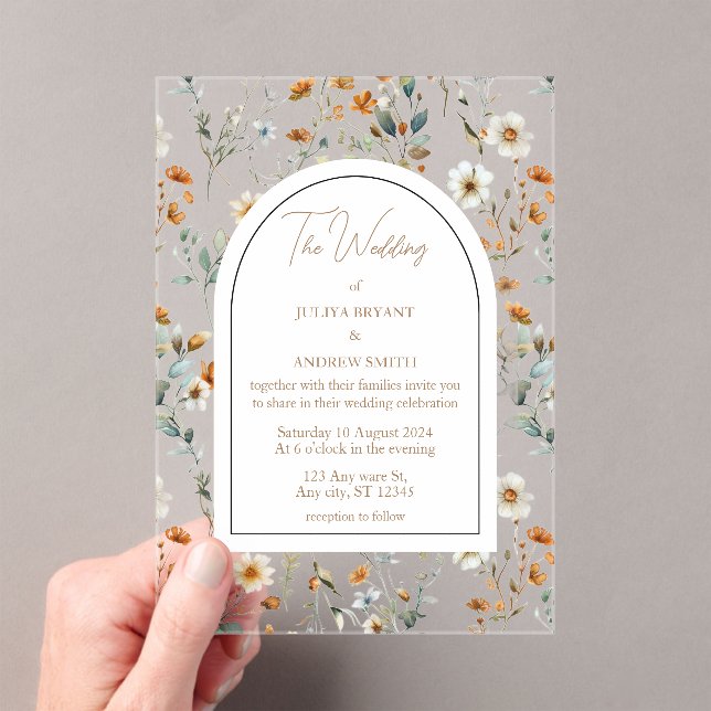 Invitaciones Acrílicas Boda vintage con flores silvestres (Insitu (portátil))