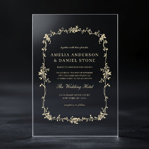 Invitaciones Acrílicas Boda Vintage de Oro Francés Victoriano