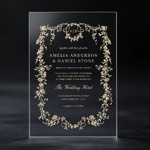Invitaciones Acrílicas Boda Vintage de Oro Francés Victoriano