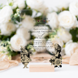 Invitaciones Acrílicas Boda Vintage Elegante Alicia en el País de las Mar