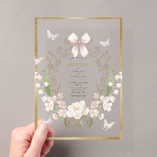 Invitaciones Acrílicas Boda Vintage Floral de Peonía