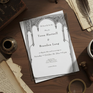 Invitaciones Acrílicas Boda Vintage Gótico Medieval Línea Arco Borde