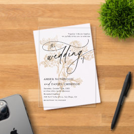 Invitaciones Acrílicas Boda Vintage Oro Floral Moderno Blanco y Negro
