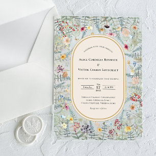 Invitaciones Acrílicas Boda Vintage Wildflower Helecho Beige