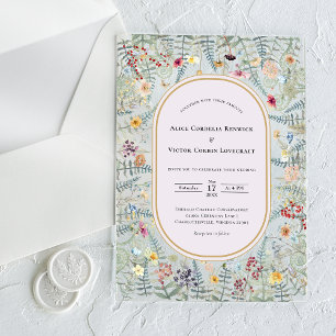 Invitaciones Acrílicas Boda Vintage Wildflower Helecho Lavanda