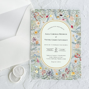 Invitaciones Acrílicas Boda Vintage Wildflower Helecho Menta Verde